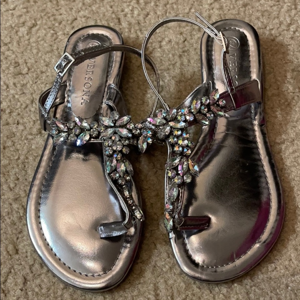 Strappy silver rhinestone sandals size 6